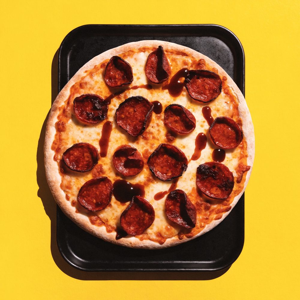 Pepperoni overhead